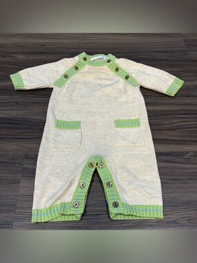 Baby Greendog Tan And Green Knit One Piece Bodysuit Buttons Infant 0-3 Months